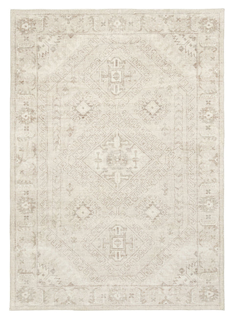 Lucille Cream and Beige Distressed Washable Rug