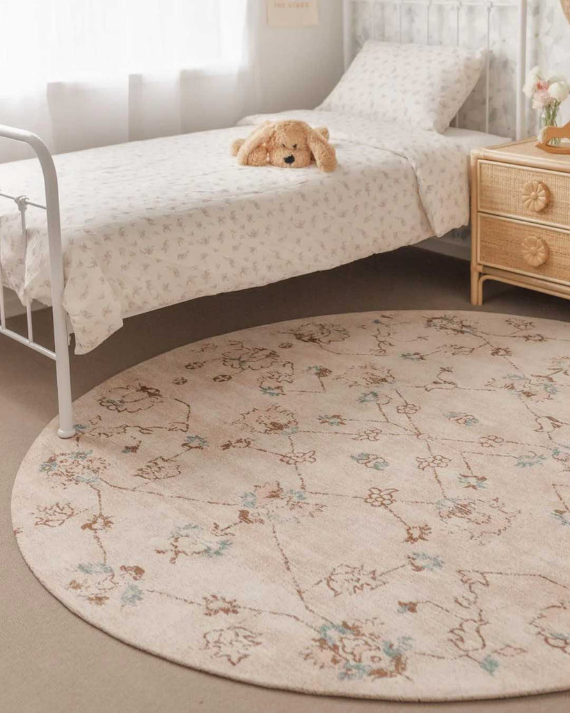 Luna Blue and Pink Floral Round Rug
