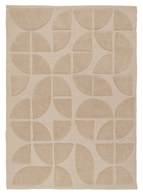 Mai Beige Geometric Washable Wool Rug