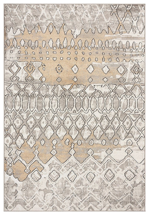 Naavya Beige And Grey Abstract Tribal Rug