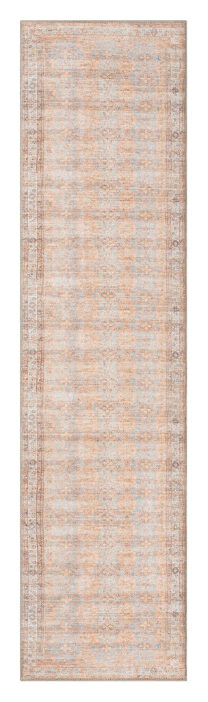 Narem Pink Orange and Blue Traditional Distressed Washable Runner Rug