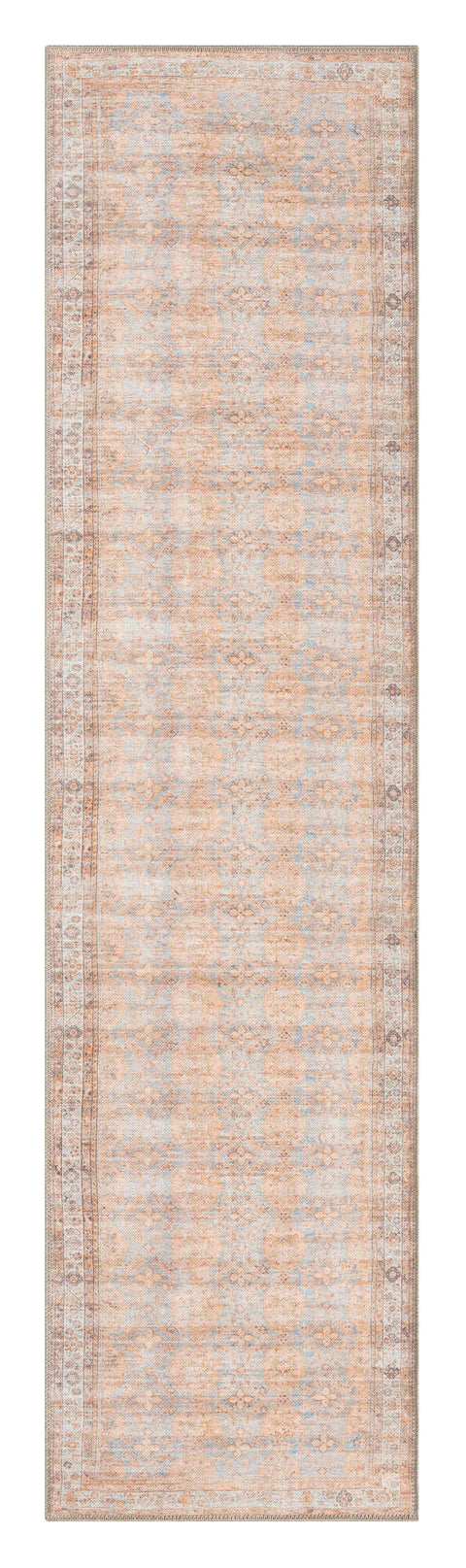 Narem Pink Orange and Blue Traditional Distressed Washable Runner Rug