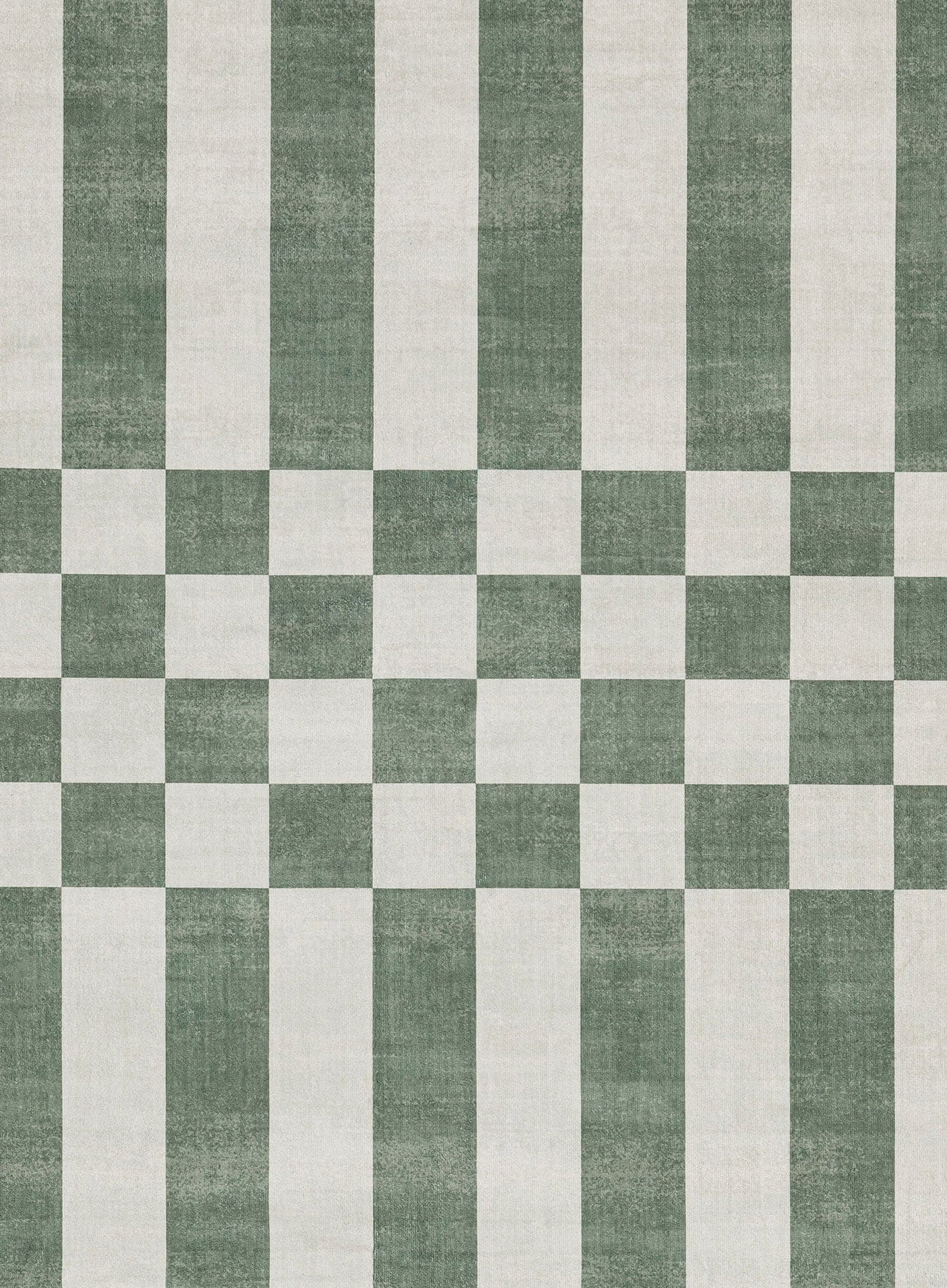 Nicolette Green and White Checkered and Striped Washable Rug