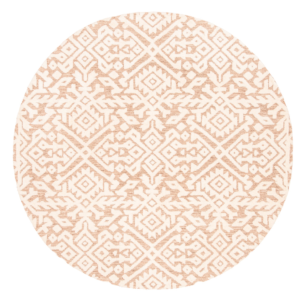 Paloma Peach and Ivory Tribal Patterned Round Rug