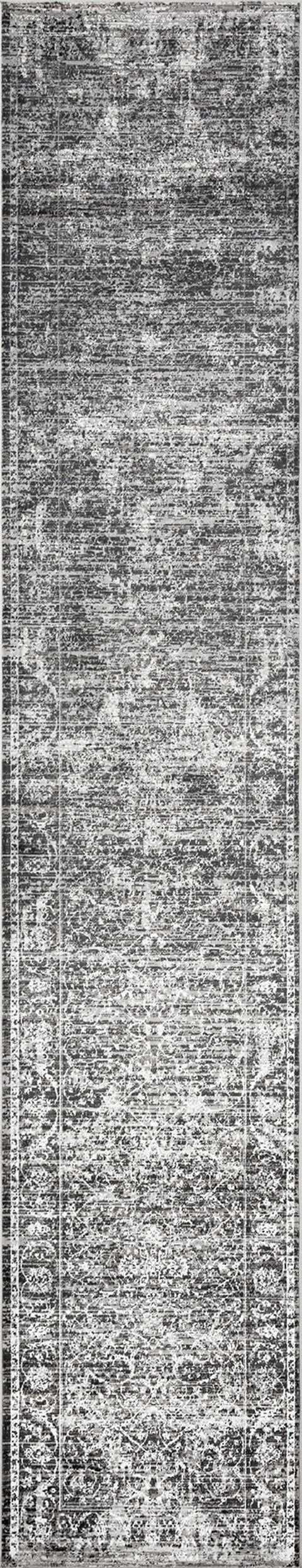Raina Charcoal Grey And Ivory Traditional Distressed Runner Rug