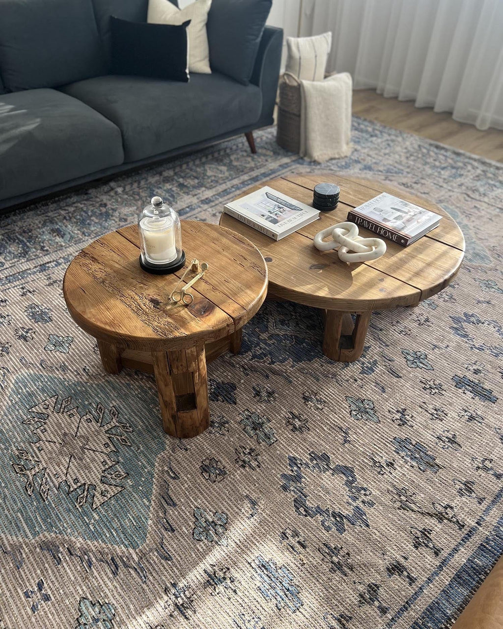 Ranya Blue and Grey Floral Distressed Rug