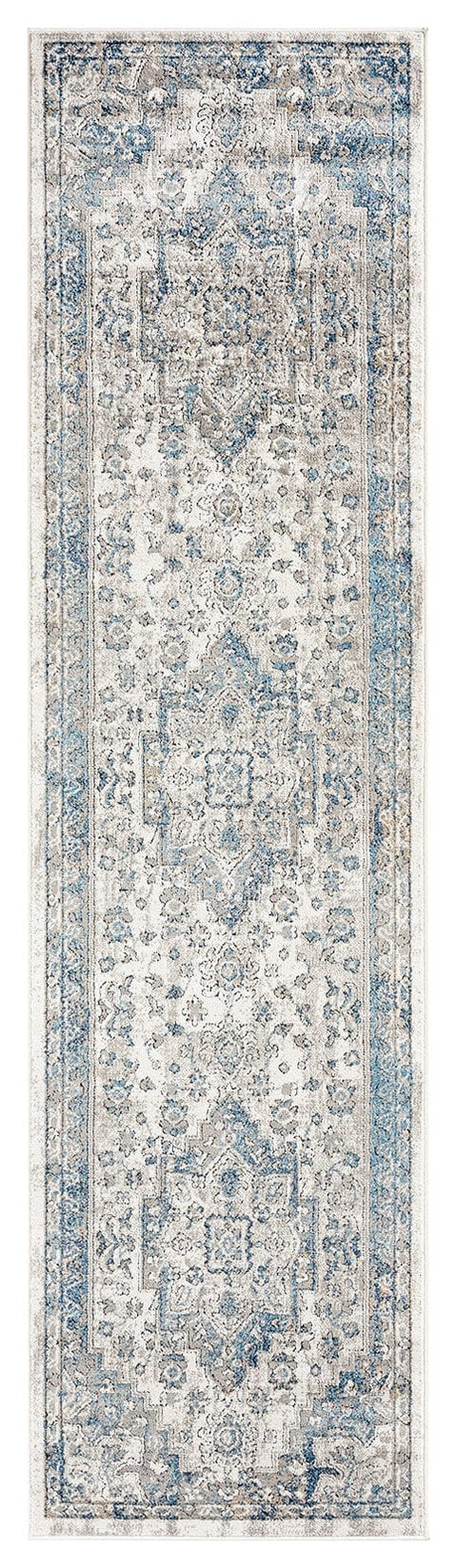 Rhona Blue And Grey Distressed Floral Runner Rug