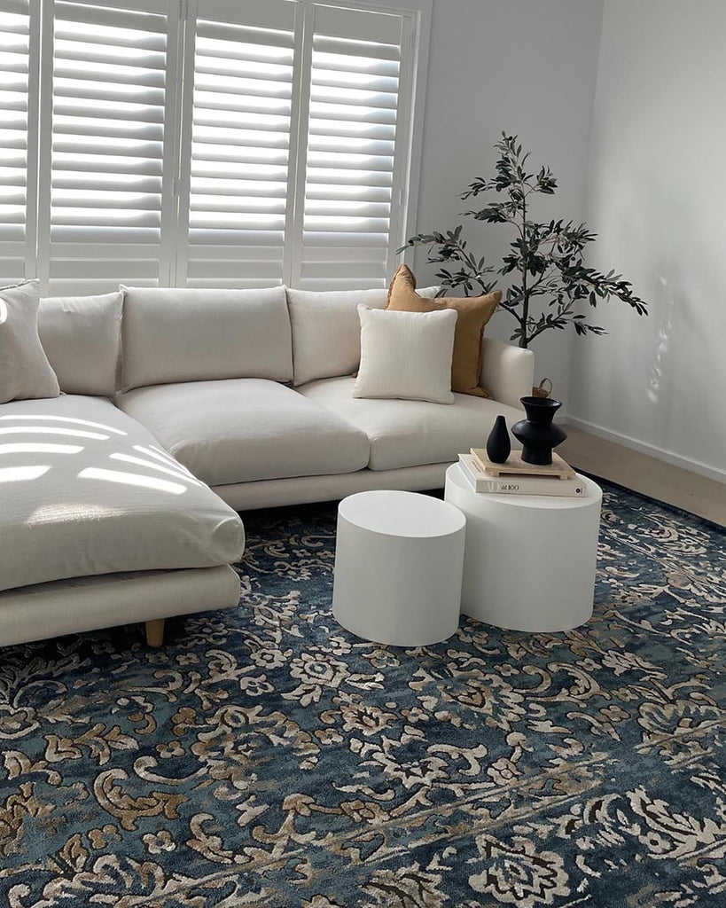 Sadira Blue And Beige Transitional Floral Motif Rug