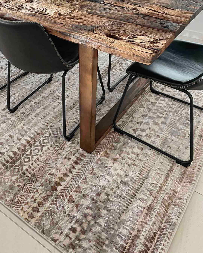 Selma Brown Grey And Ivory Distressed Tribal Rug