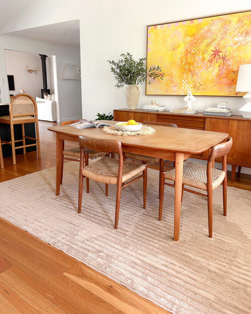 Sitti Beige Striped Washable Faux Fur Rug