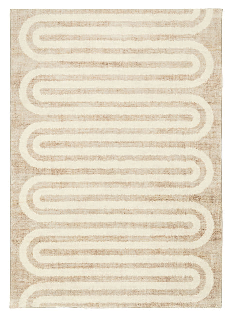 Sloan Beige Curve Pattern Washable Rug