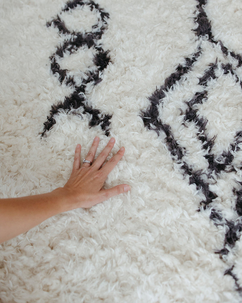 Tabitha Cream & Black Tribal Shag Rug