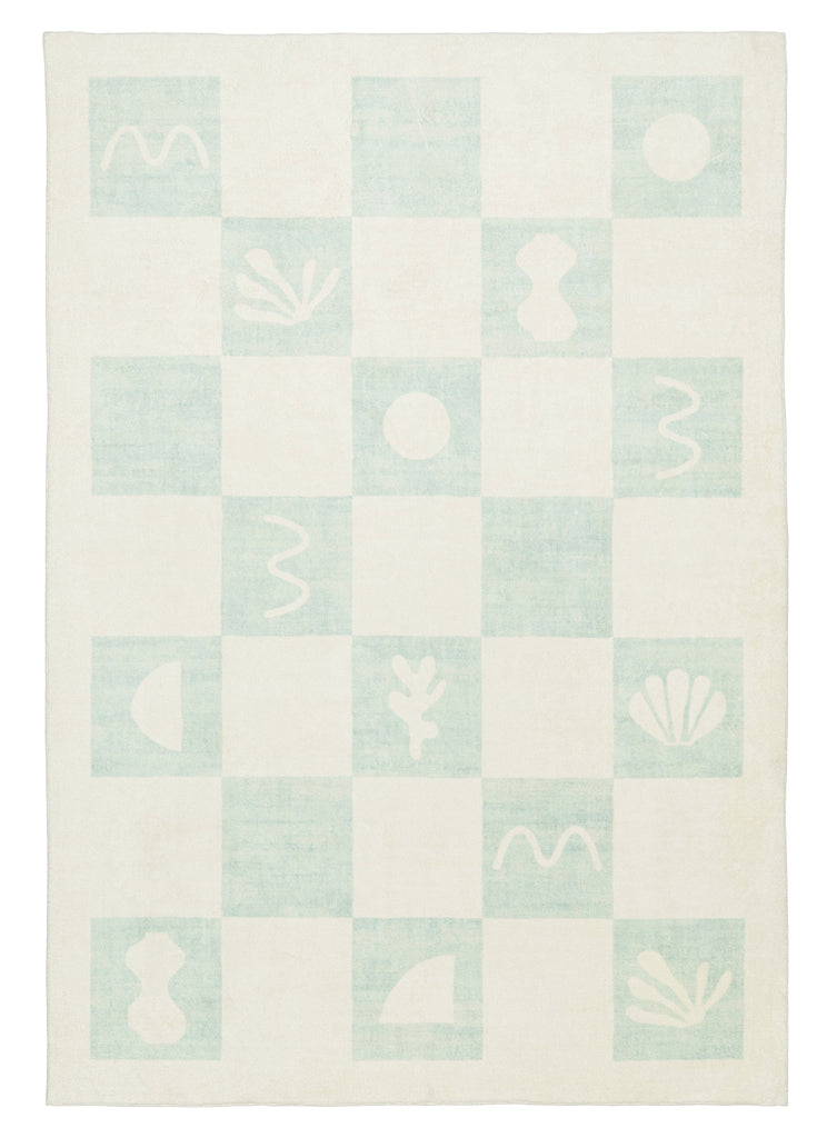 Tara Blue and Cream Checkered Washable Rug