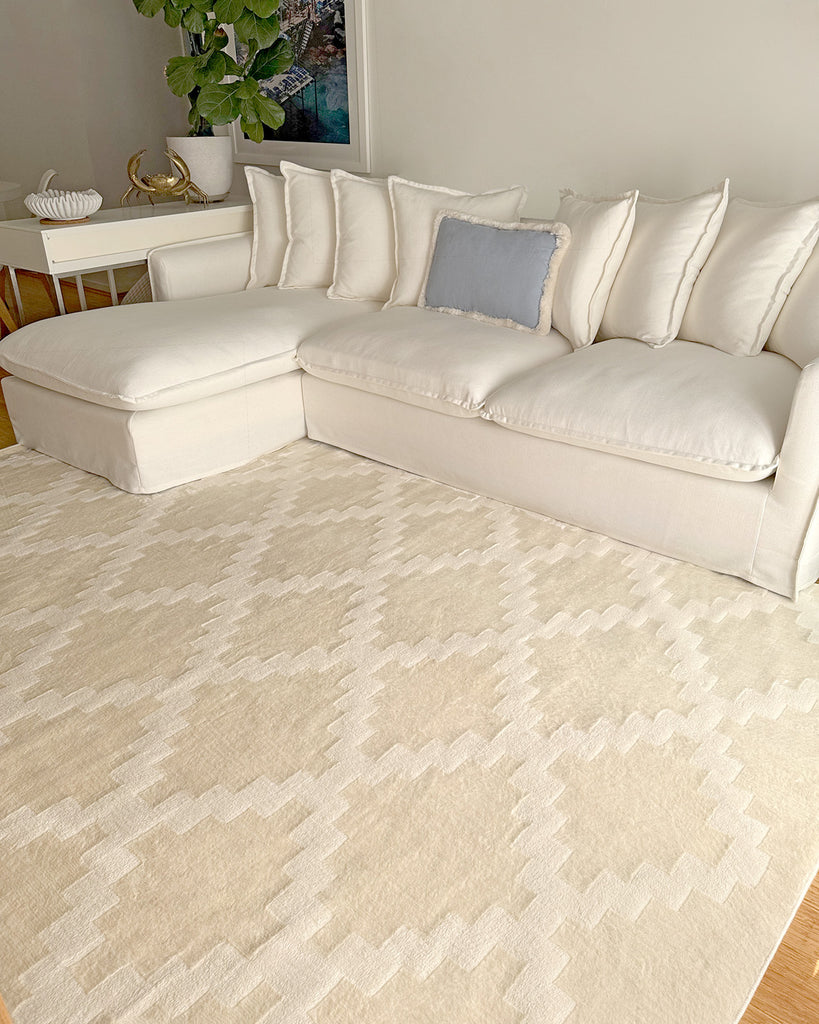 Tata Textured Diamond Neutral Washable Rug