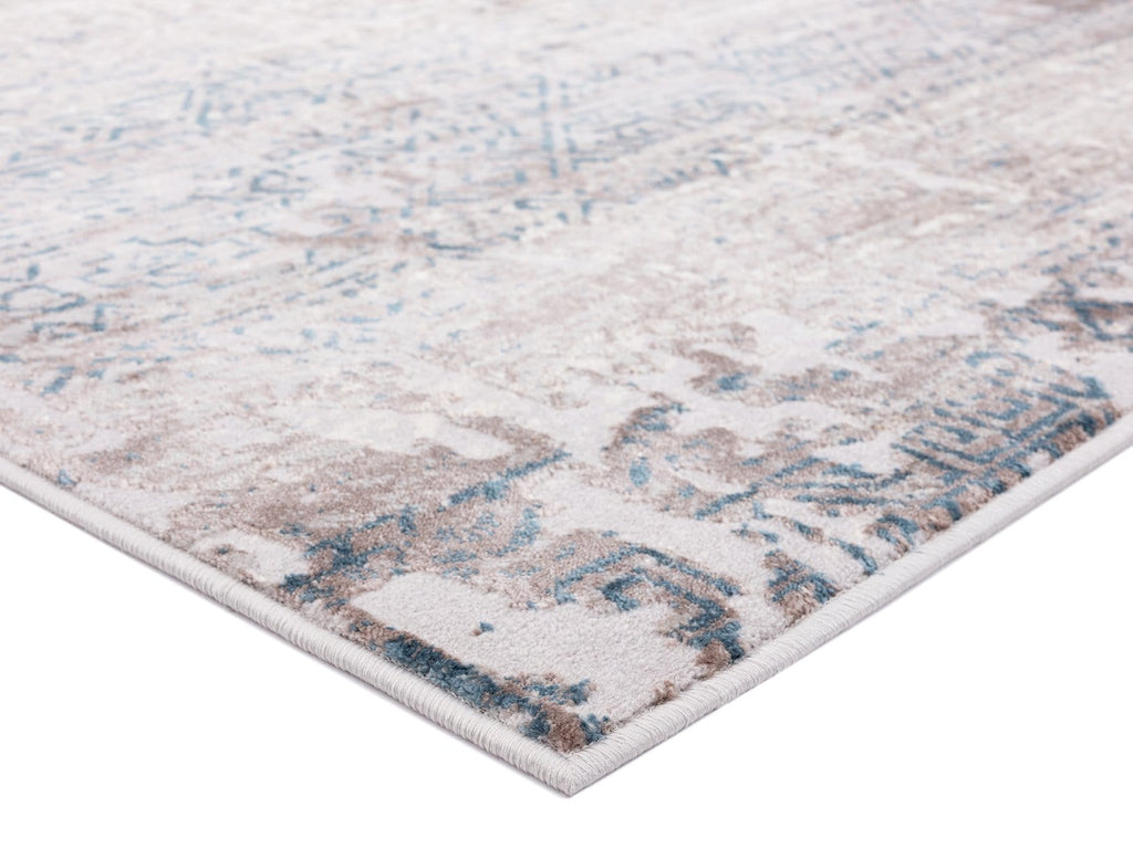 Tatara Grey Brown And Blue Distressed Tribal Runner Rug