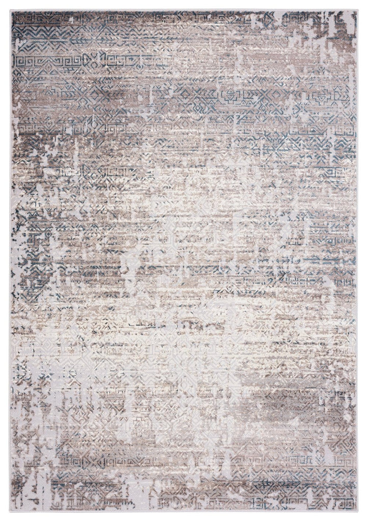 Tatara Grey Brown And Blue Distressed Tribal Rug