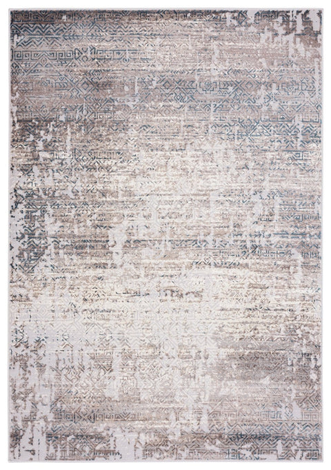 Tatara Grey Brown And Blue Distressed Tribal Rug
