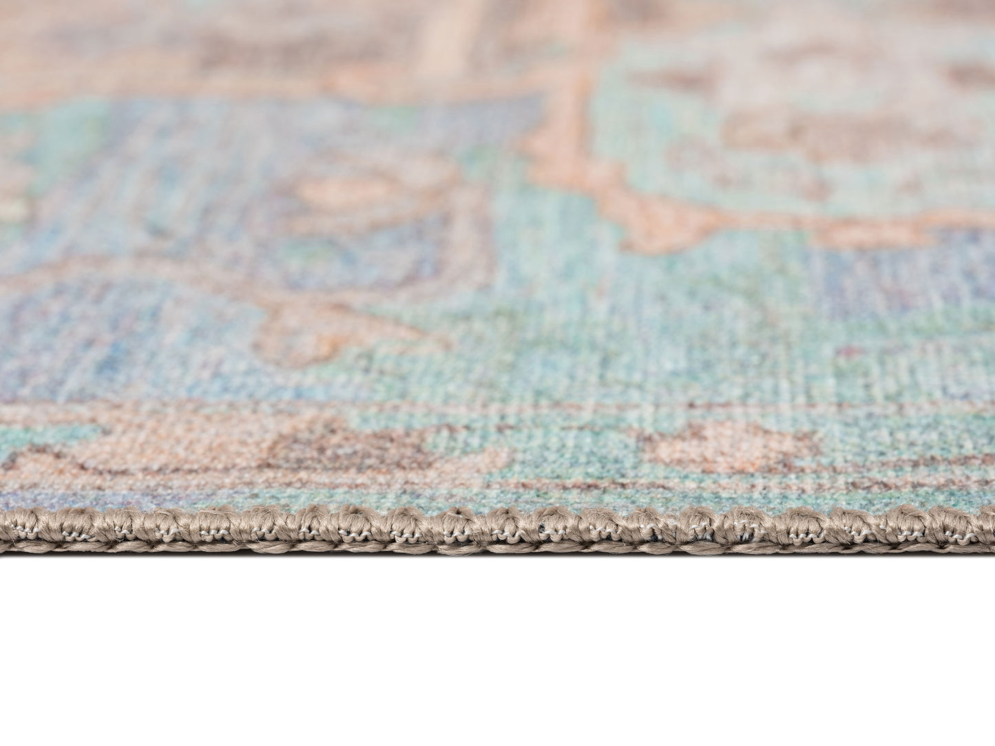 Tavi Blue and Pink Multi-Colour Distressed Washable Rug