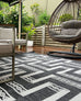 Teyona Charcoal and Ivory Tribal Flatweave Indoor Outdoor Rug