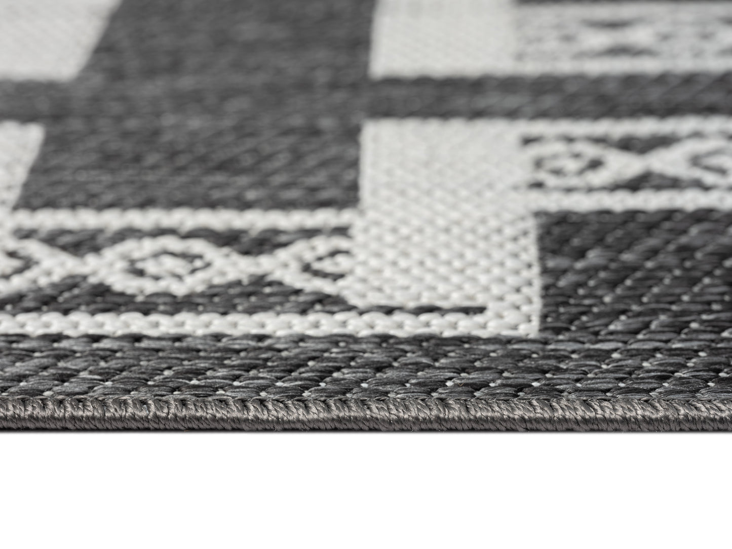Teyona Charcoal and Ivory Tribal Flatweave Indoor Outdoor Rug