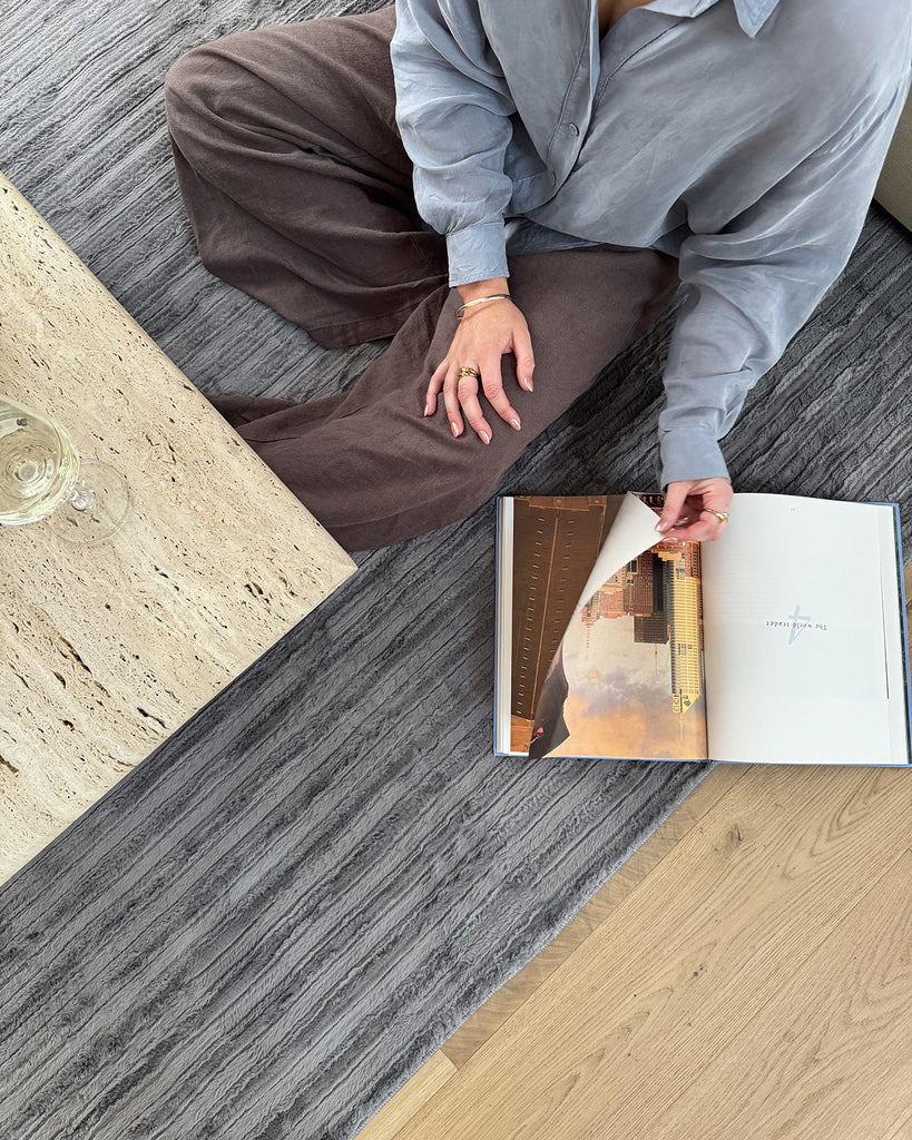 Tonca Grey Striped Washable Faux Fur Rug