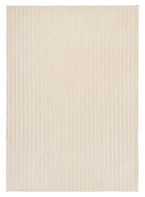 Veluz Cream Striped Washable Faux Fur Rug