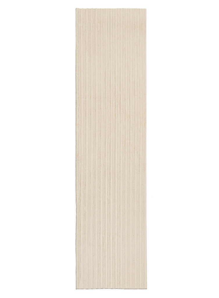 Veluz Cream Striped Washable Faux Fur Runner Rug