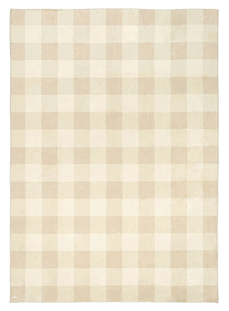Zira Neutral Beige Gingham Washable Rug