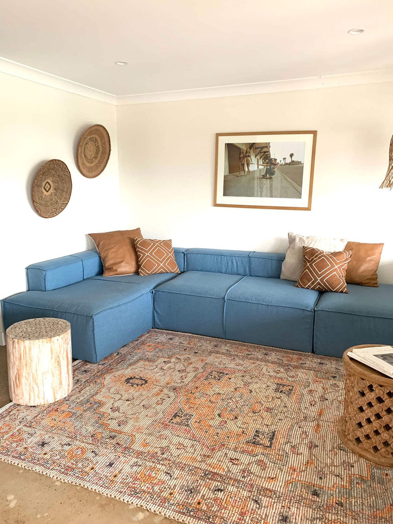 Zola Blue Orange and Yellow Floral Distressed Rug