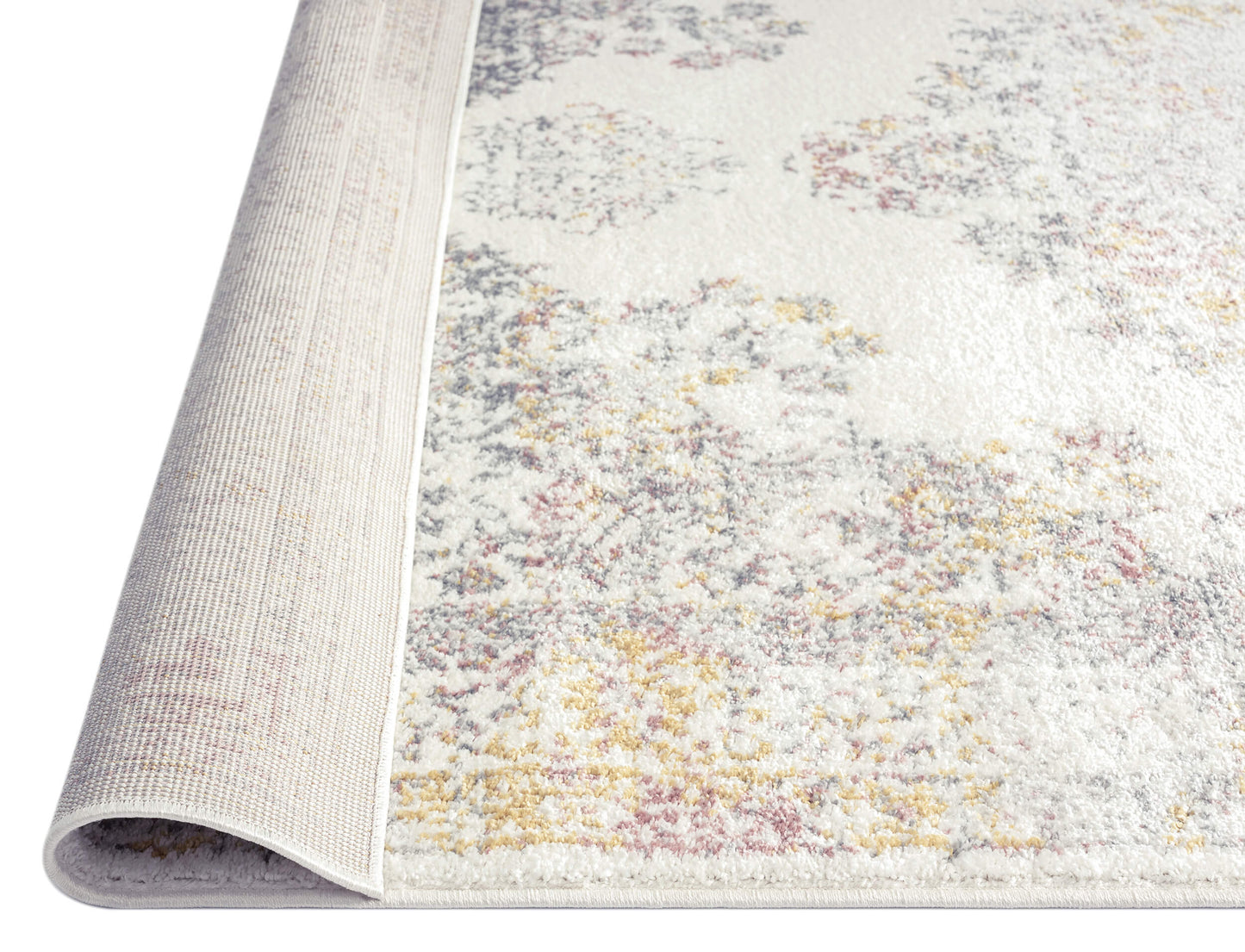 Aysha Pink Yellow and Grey Traditional Medallion Rug