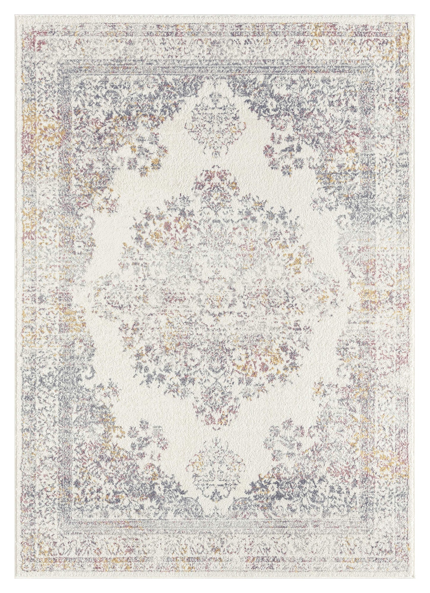 Aysha Pink Yellow and Grey Traditional Medallion Rug