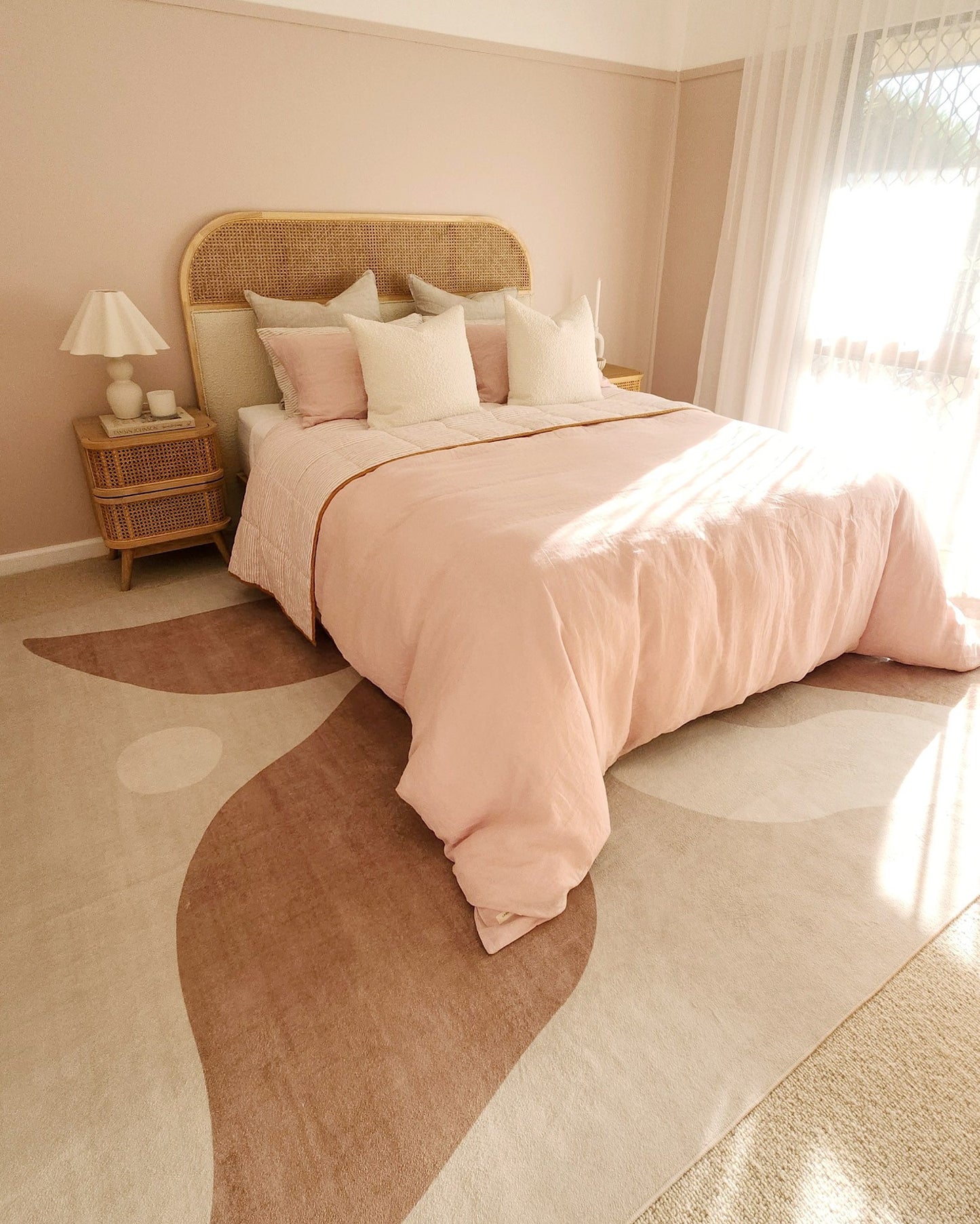 Aara Terracotta and Cream Botanical Washable Rug