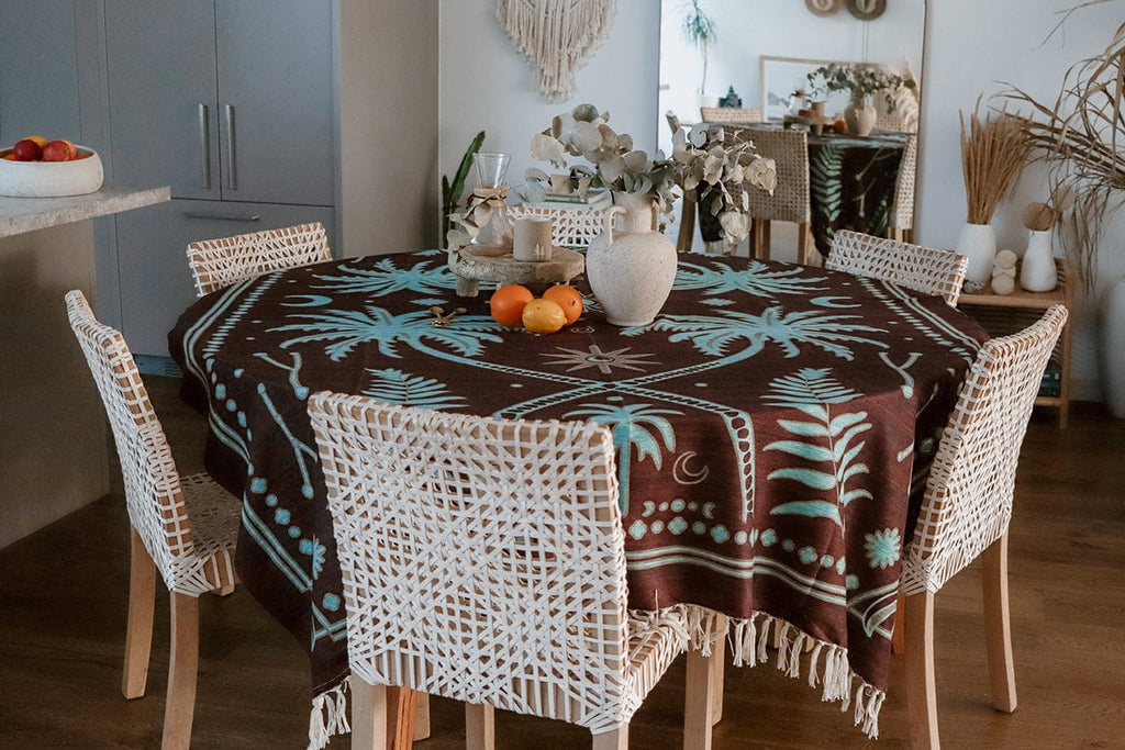 Adalyn Brown Mint Green Boho Picnic Rug - Main Image