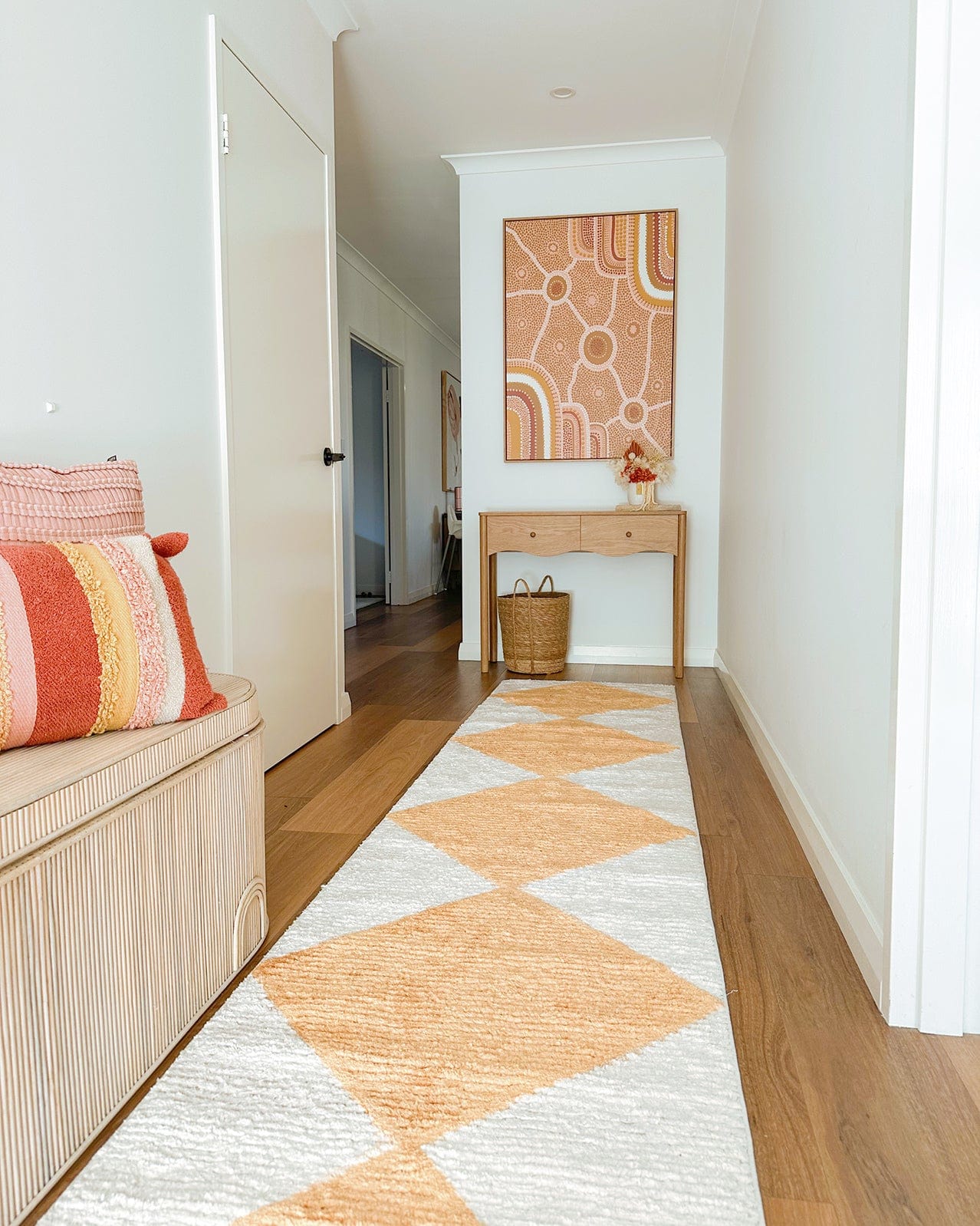 Agatha Ivory and Yellow Checkered Runner Rug