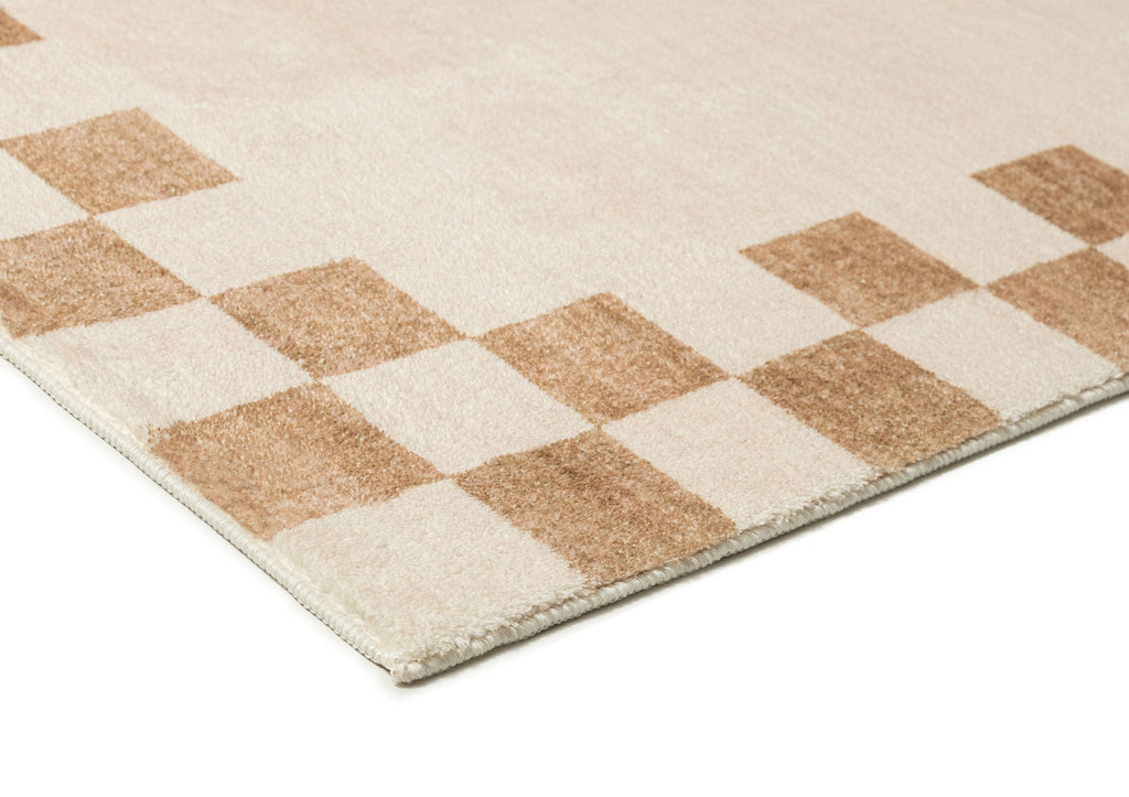 Beige Checkerboard Style Rug Aiday Beige Checkered Border Washable Rug