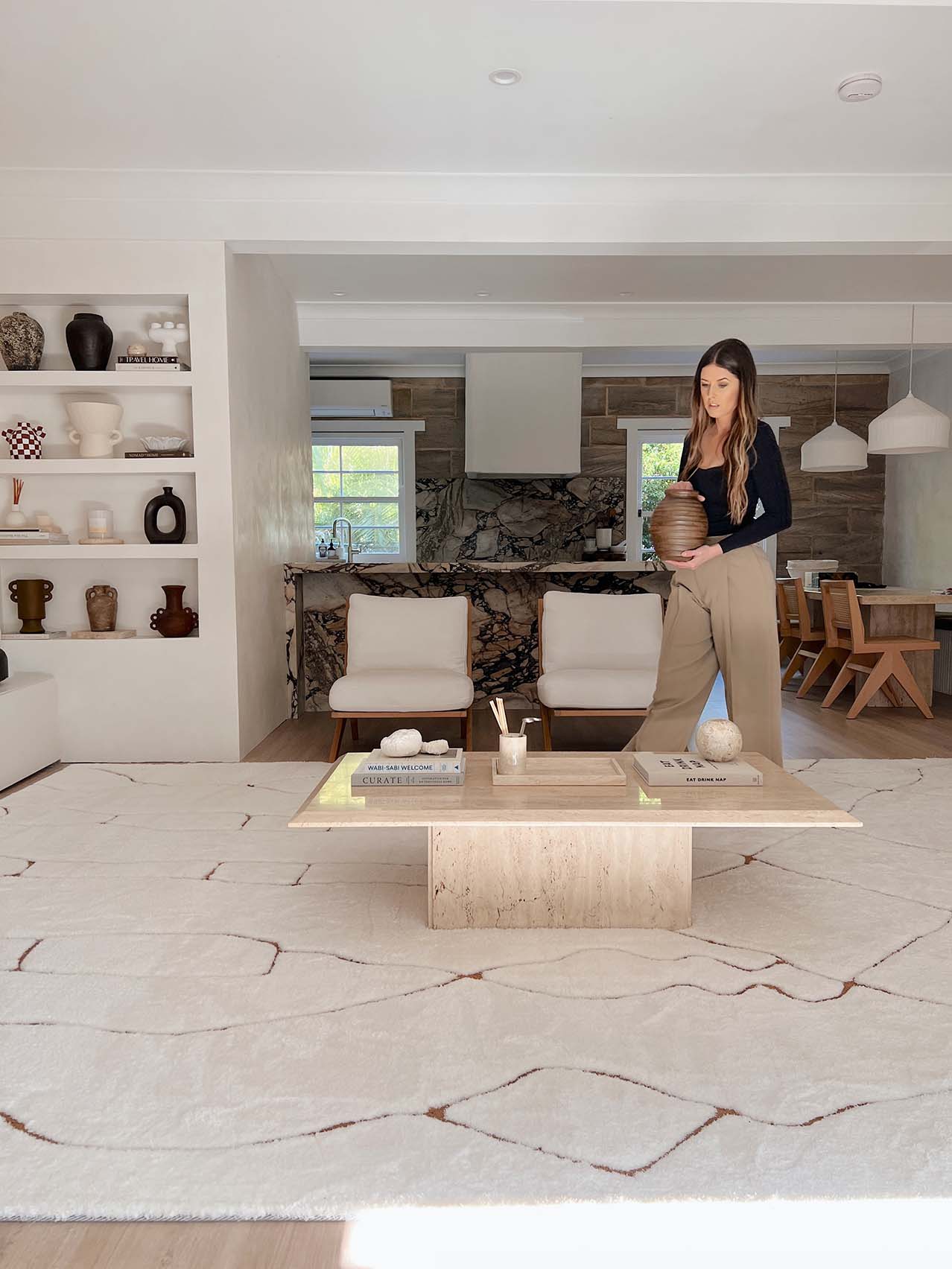 Alayna Cream and Gold Tribal Shag Rug