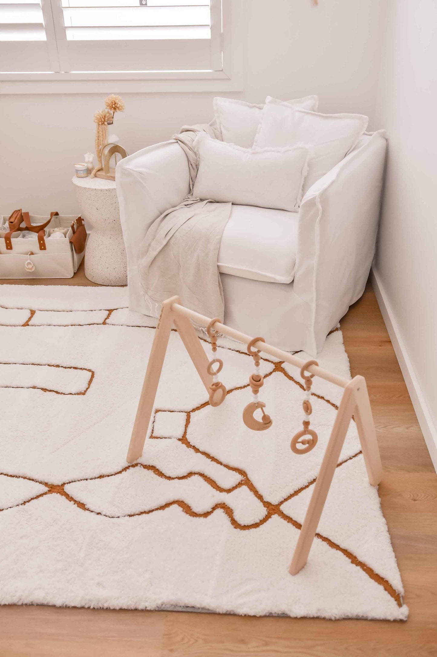 Alayna Cream and Gold Tribal Shag Rug