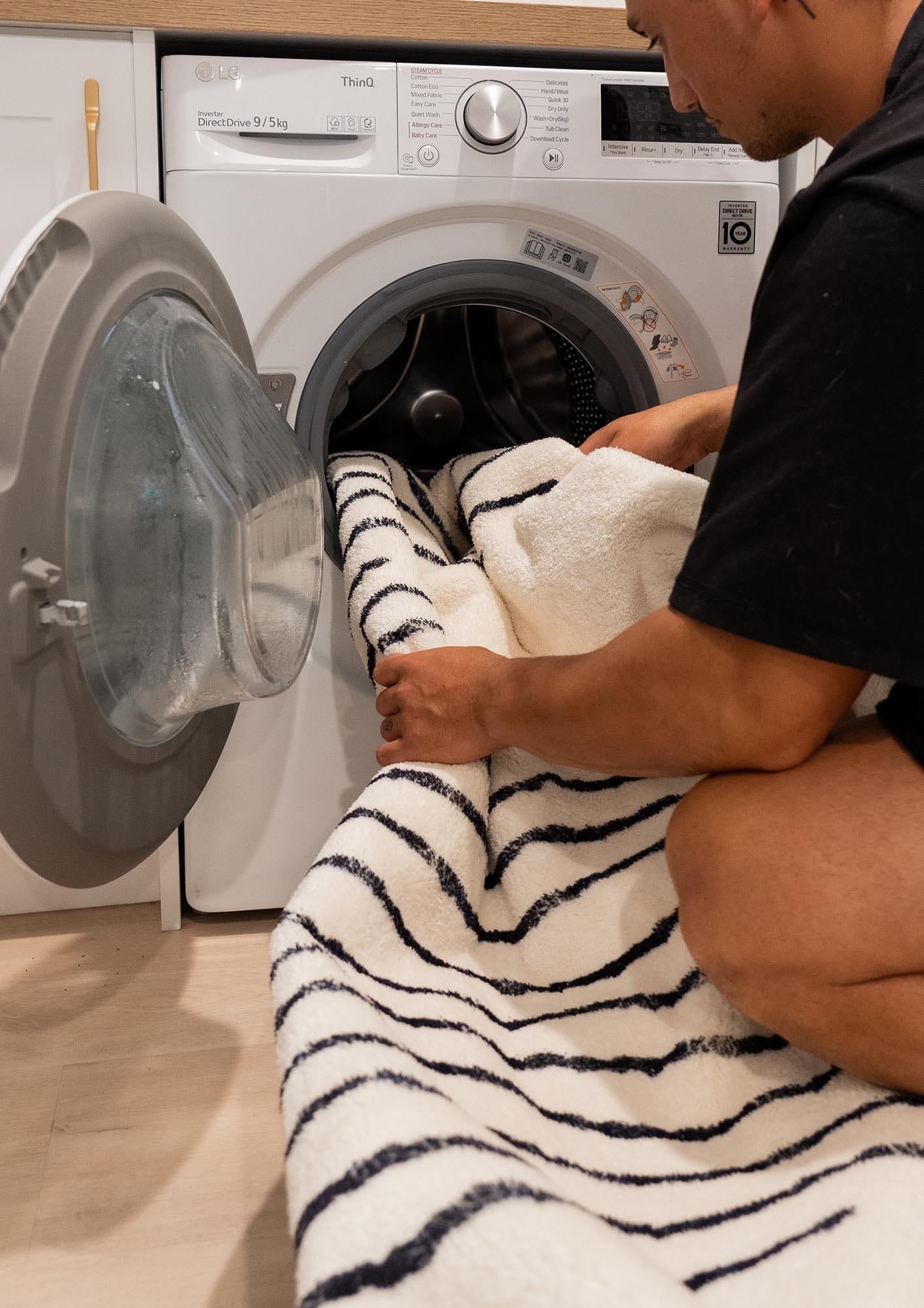 Aldana Black and Cream Tribal Washable Rug