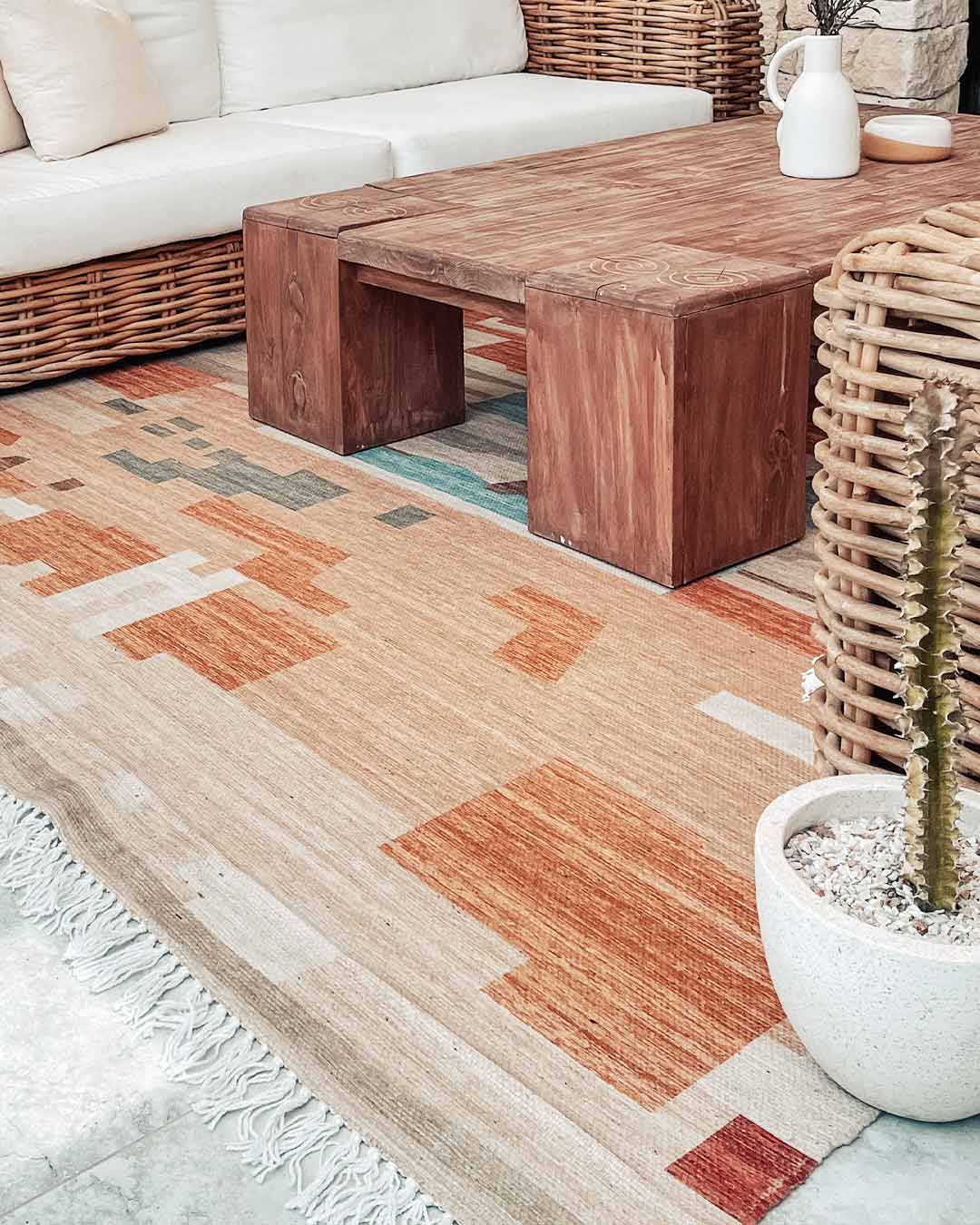 Allegra Orange and Cream Multi-Colour Abstract Tribal Indoor Outdoor Rug