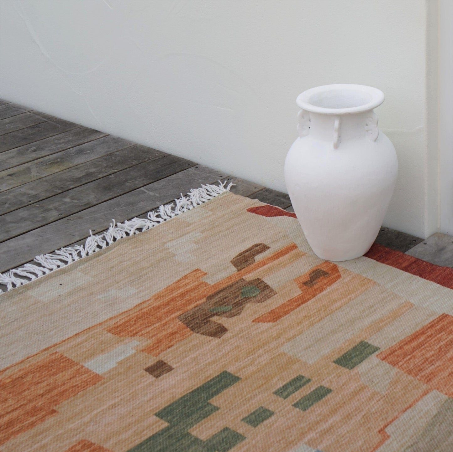 Allegra Orange and Cream Multi-Colour Abstract Tribal Indoor Outdoor Rug
