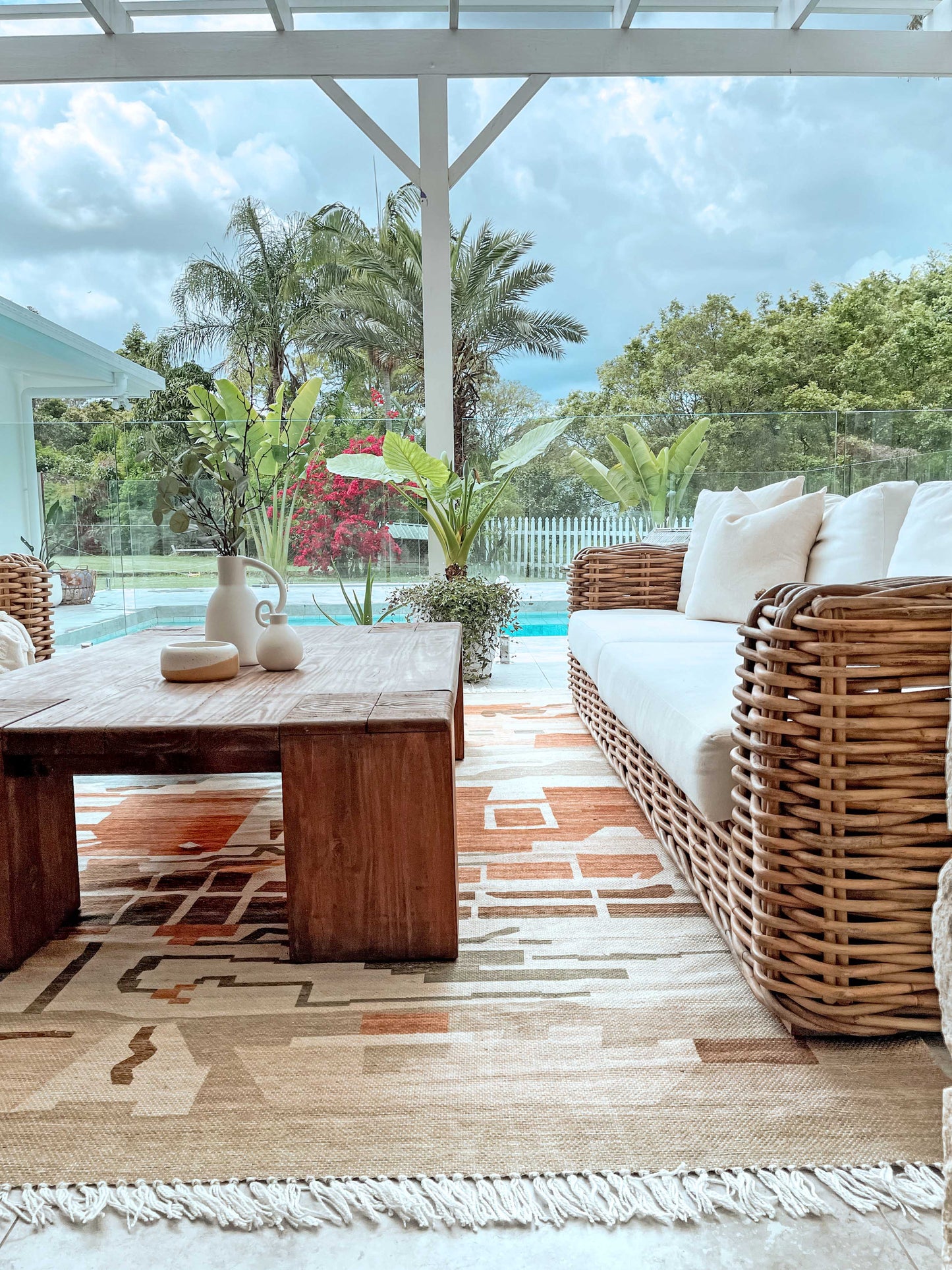 Allegra Orange and Cream Multi-Colour Abstract Tribal Indoor Outdoor Rug