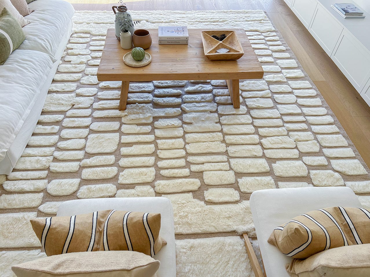 Aminata Ivory Abstract Textured Wool Rug