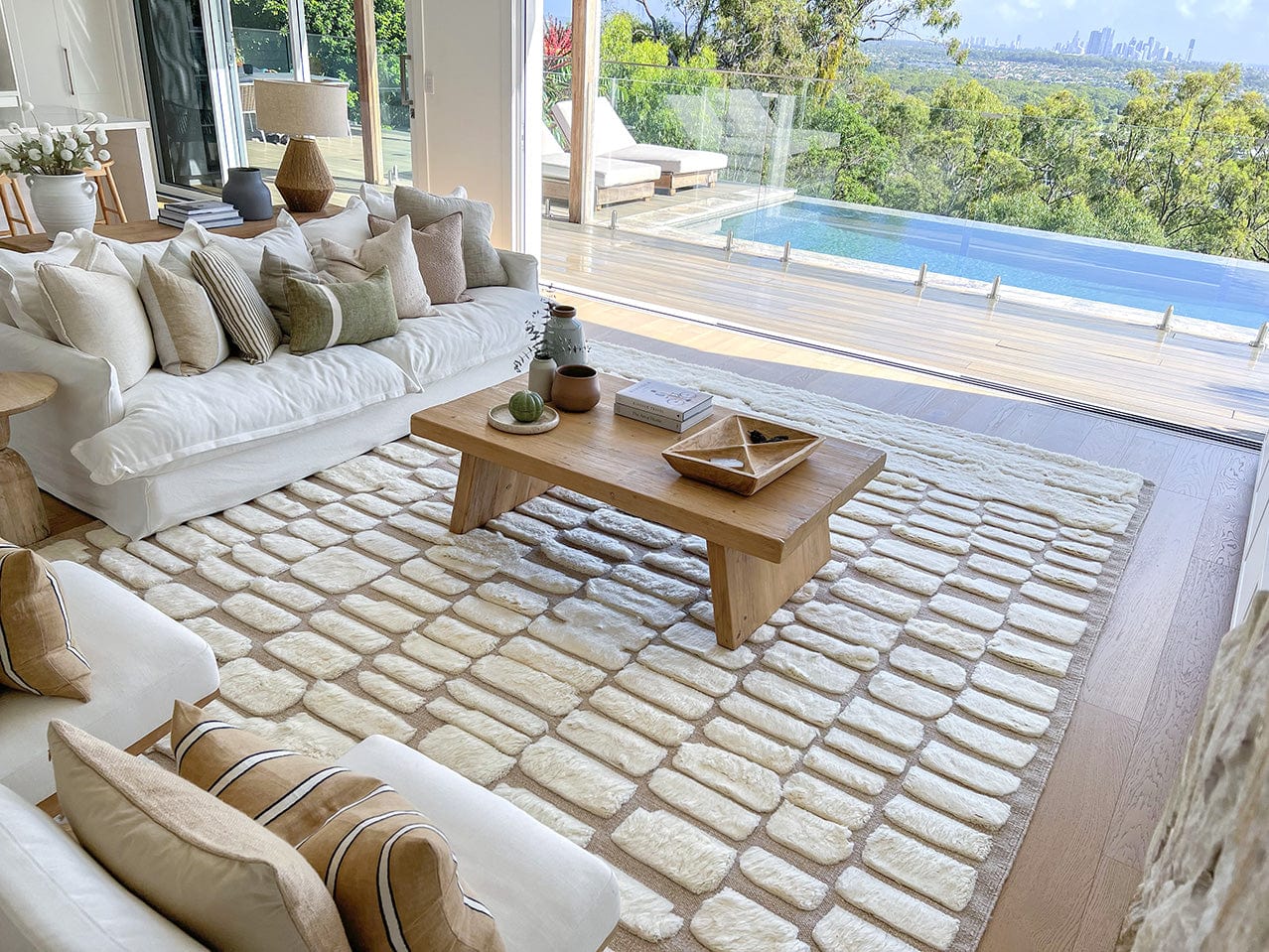 Aminata Ivory Abstract Textured Wool Rug