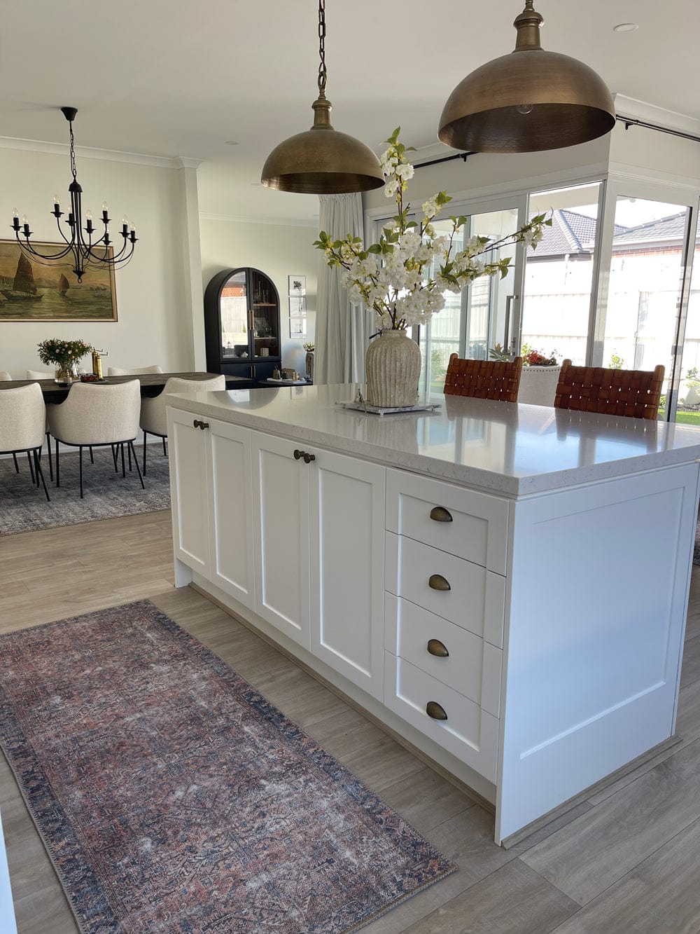 Anyel Brown and Blue Traditional Distressed Washable Runner Rug