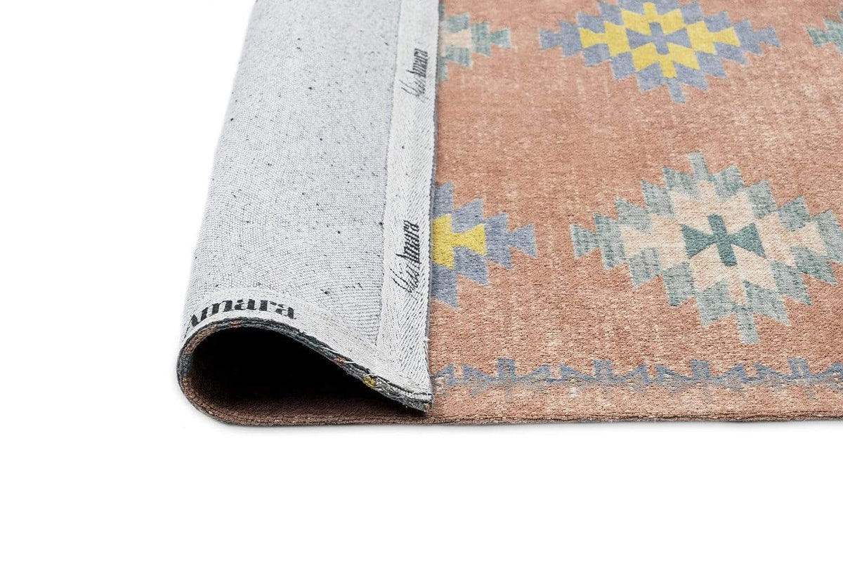 Ariel Peach and Blue Multi-Color Diamond Tribal Rug