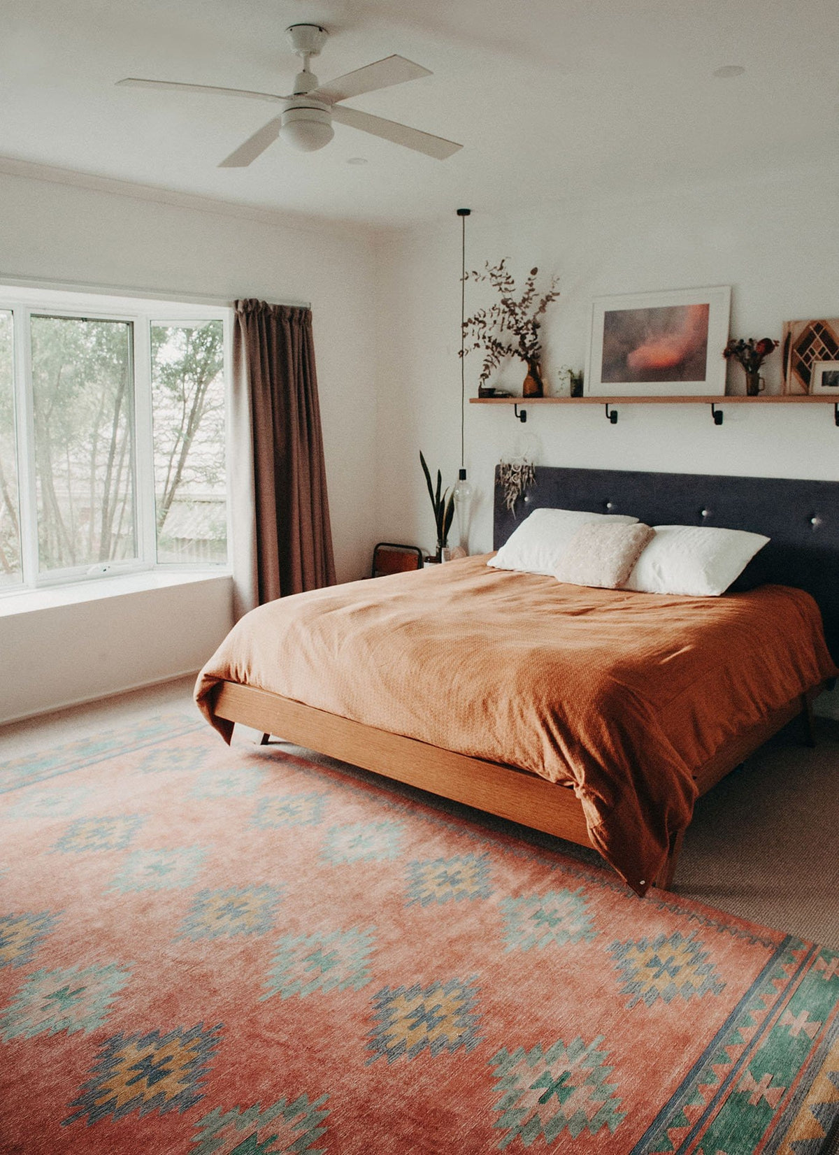 Ariel Peach and Blue Multi-Color Diamond Tribal Rug
