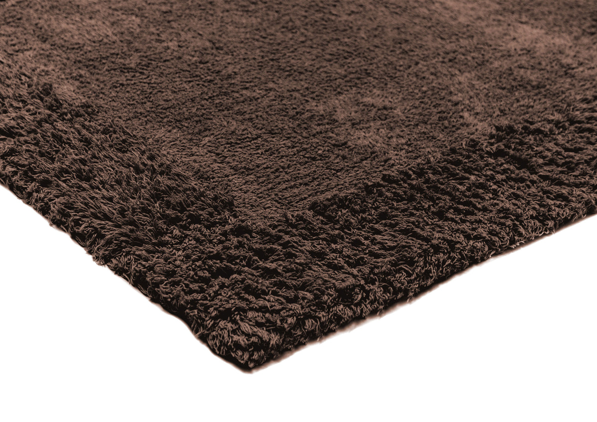 Astrid Cocoa Brown Shag Border Bath Mat
