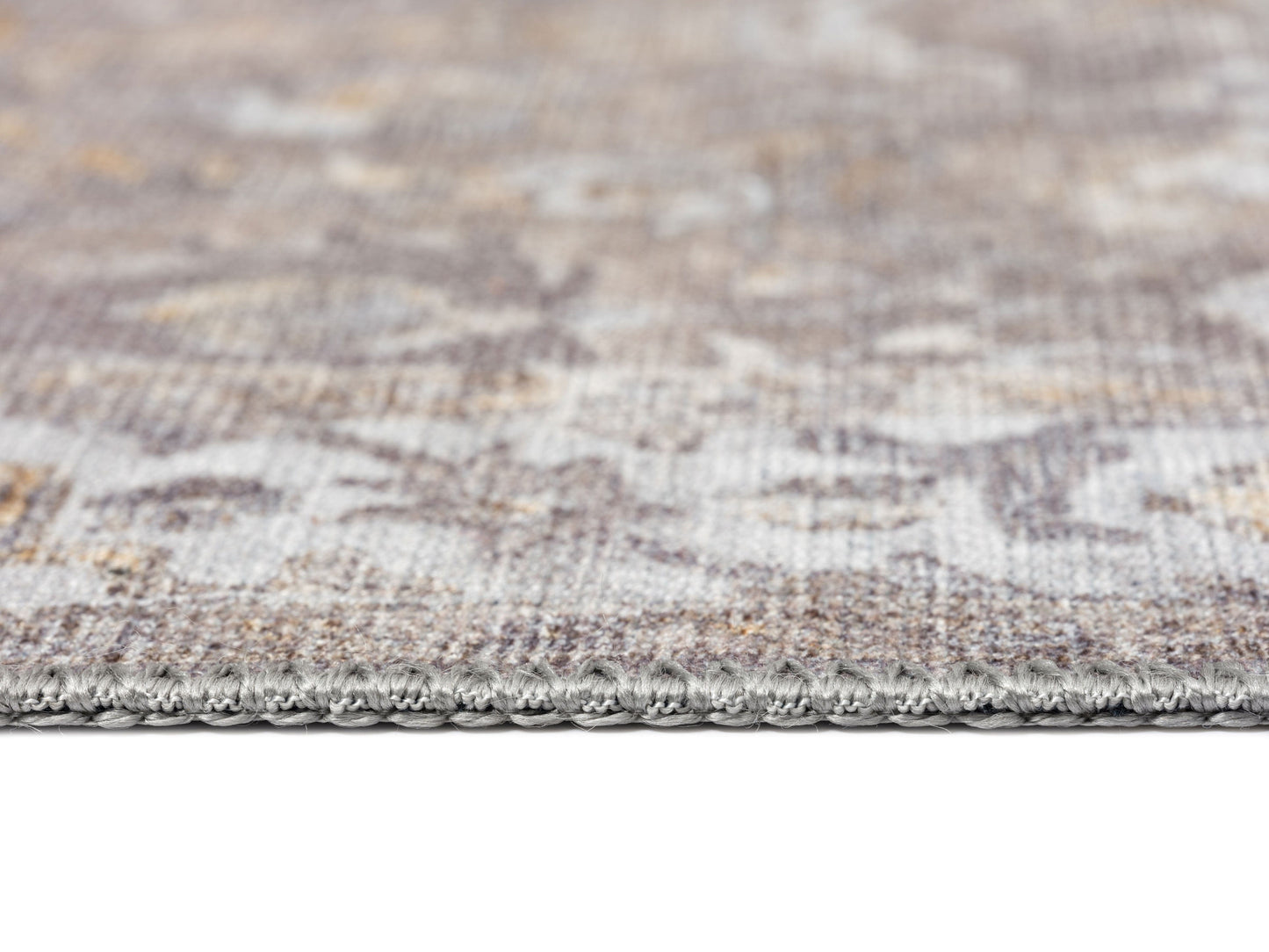 Ava Grey and Gold Traditional Distressed Washable Rug