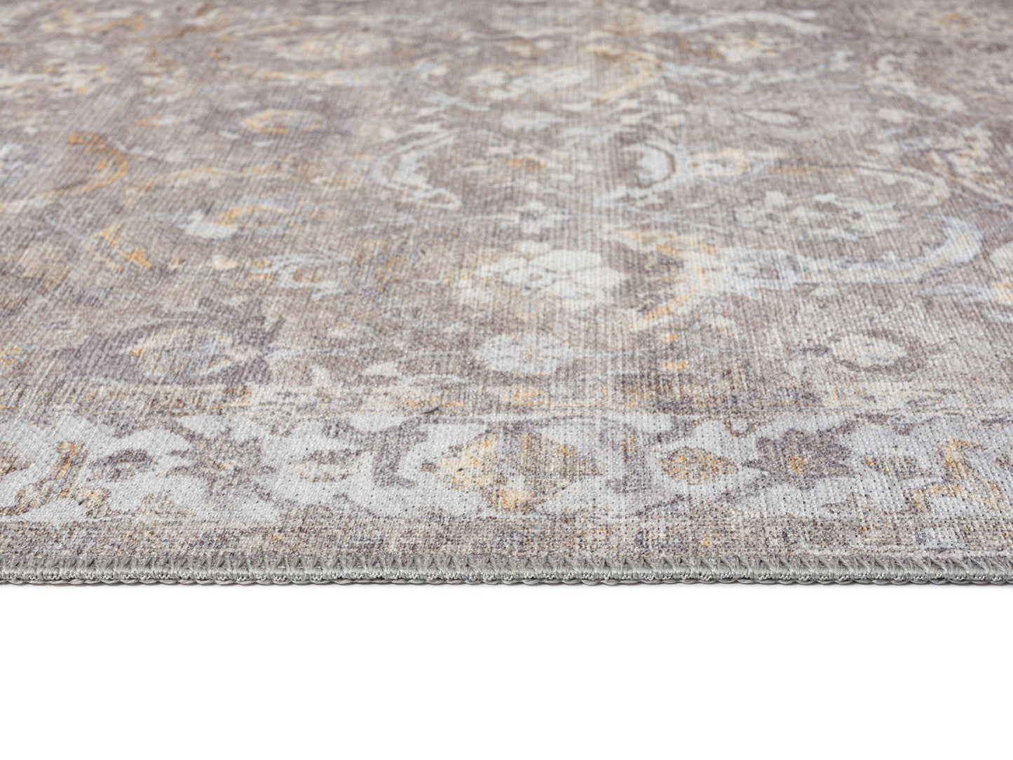 Ava Grey and Gold Traditional Distressed Washable Rug