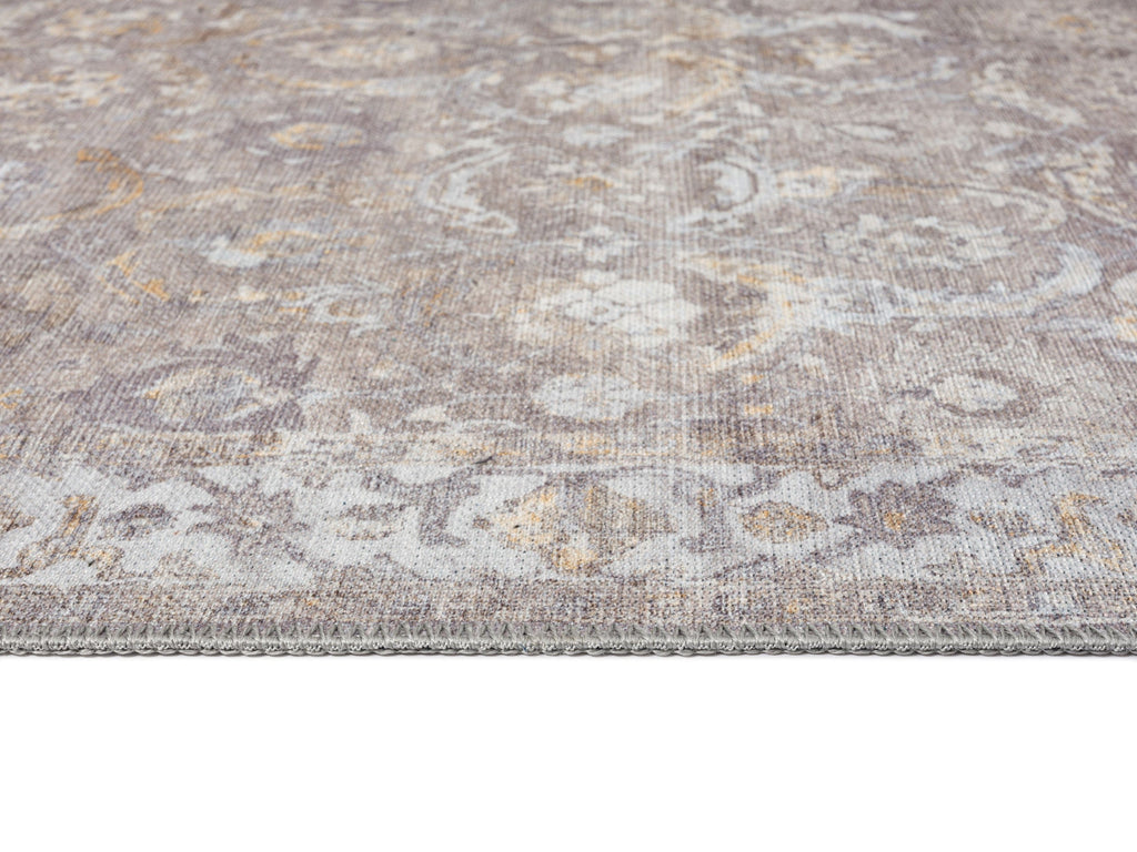 Ava Grey and Gold Traditional Distressed Washable Rug